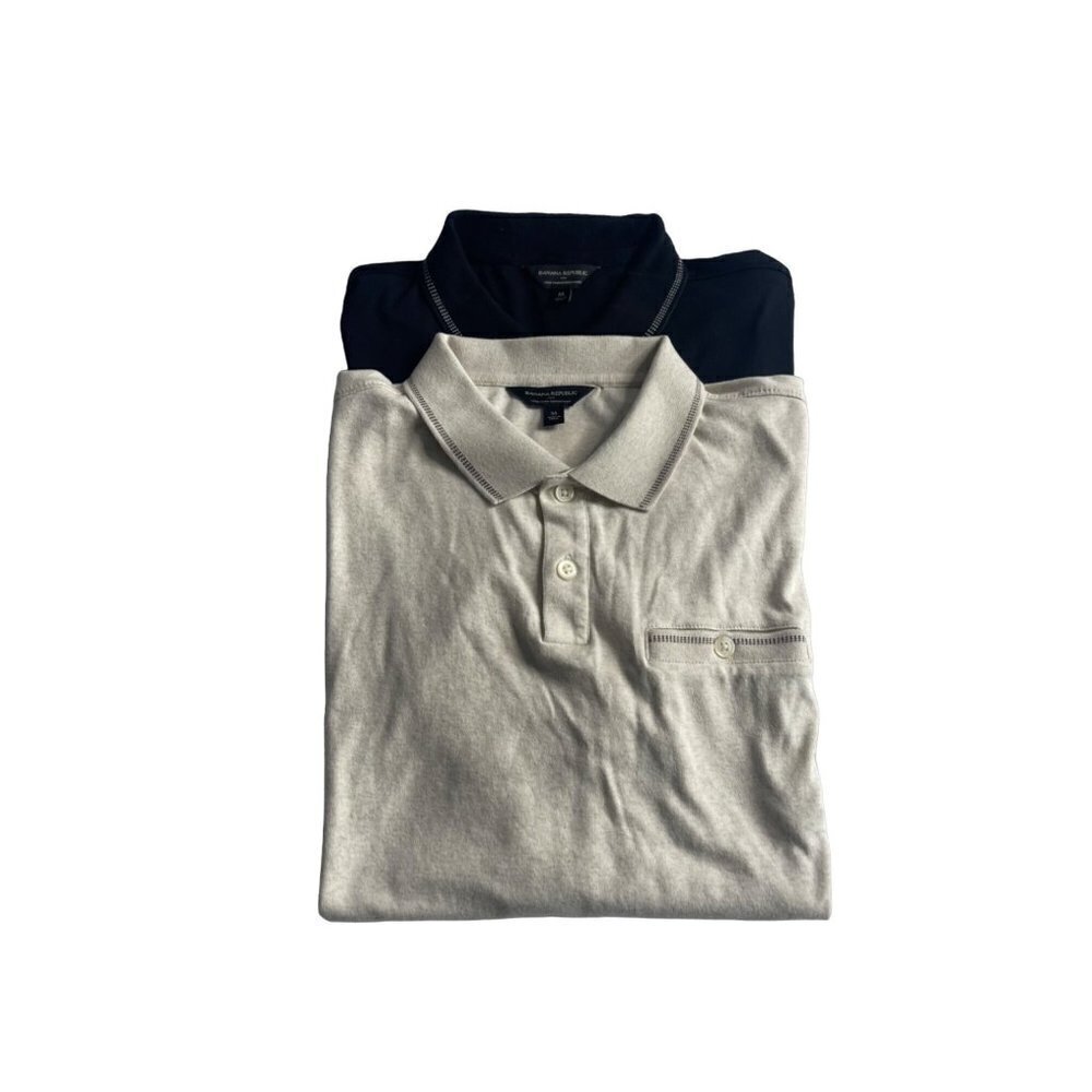 Banana Republic 1/4 Button Down Short Sleeve Shirts SZ M Lot/2 Black & Cream